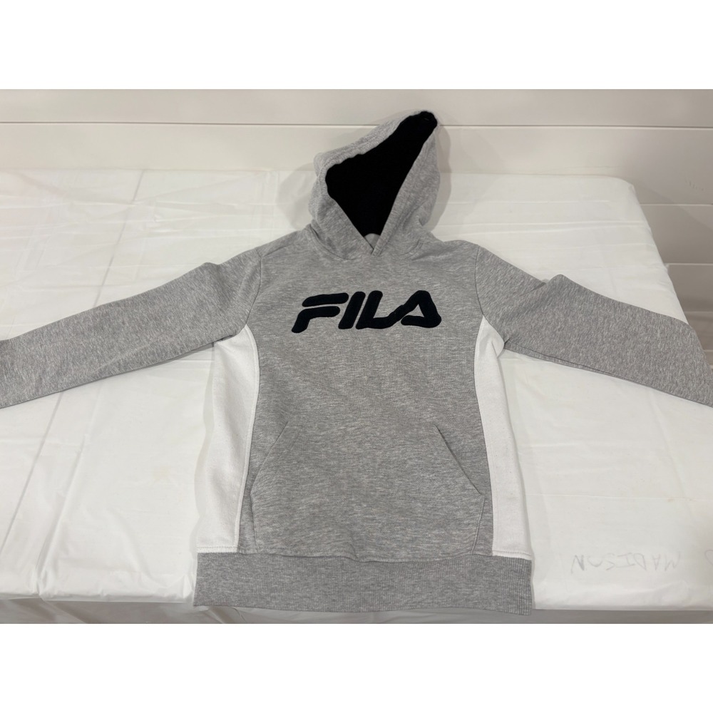 FILA Grey Sweatshirt Hoodie with Black Letters Youth Size M Medium 10-12